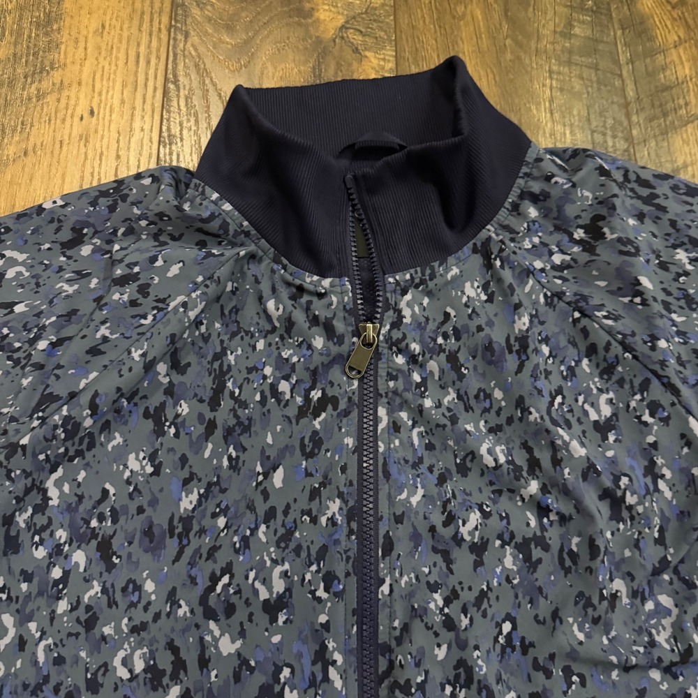 Athleta Brooklyn Bomber Jacket II Navy Blue Abstract Print Full Zip Large Travel - Picture 2 of 6